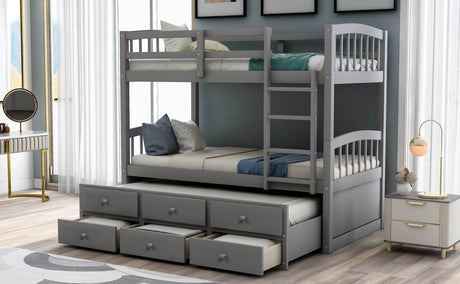 Twin - Over - Twin Solid Wood Trundle Bunk Bed With Drawers - Restanew - Omega Lifestyles