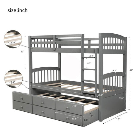 Twin - Over - Twin Solid Wood Trundle Bunk Bed With Drawers - Restanew - Omega Lifestyles