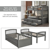Twin - Over - Twin Solid Wood Trundle Bunk Bed With Drawers - Restanew - Omega Lifestyles