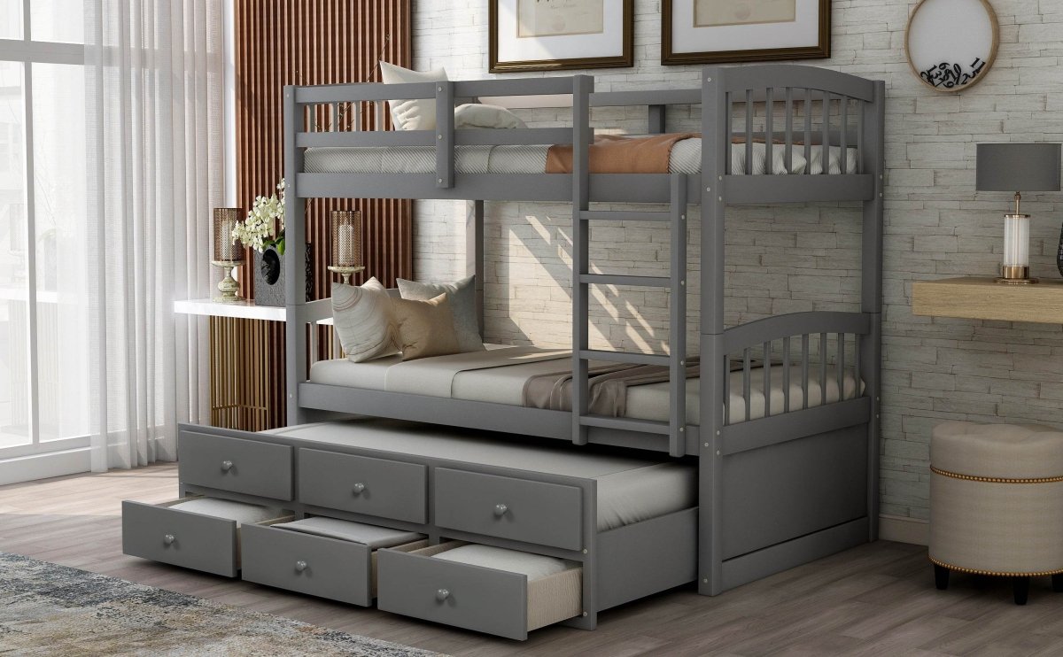 Twin - Over - Twin Solid Wood Trundle Bunk Bed With Drawers - Restanew - Omega Lifestyles