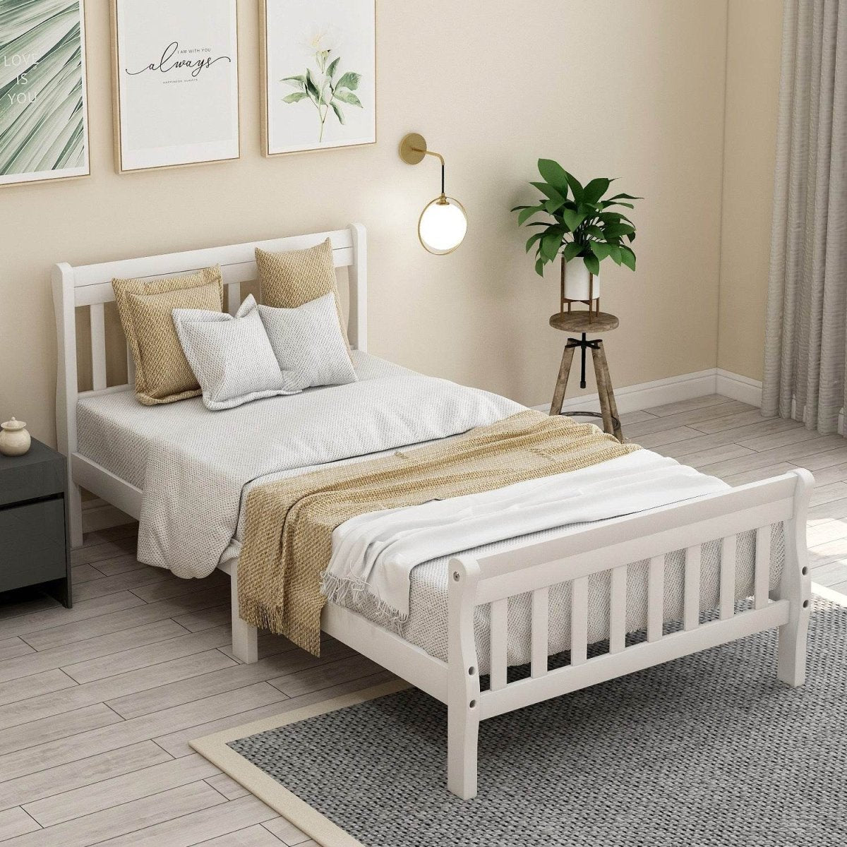 Twin Solid Wood Minimalist Platform Bed Frame With Headboard - Restanew - Omega Lifestyles