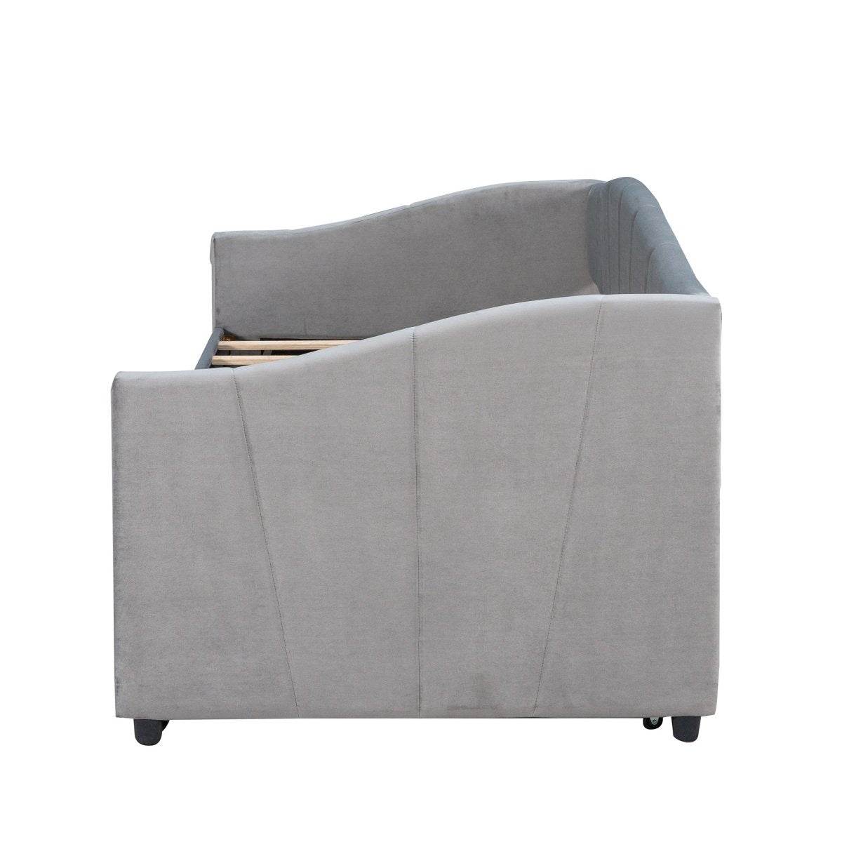 Upholstered Twin Daybed With Trundle And Wood Slats - Sleep Galleria