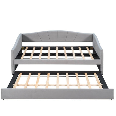 Upholstered Twin Daybed With Trundle And Wood Slats - Sleep Galleria