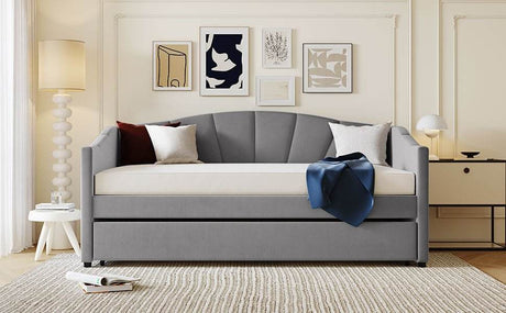 Upholstered Twin Daybed With Trundle And Wood Slats - Sleep Galleria
