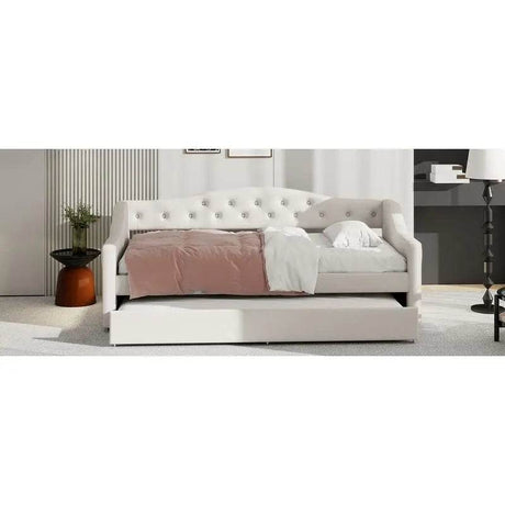 Upholstered Twin XL Daybed With LED Belt And Trundle - Sleep Galleria