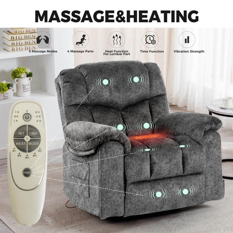 Velvet Manual Recliner Chair With Massage Heating - Restanew - Omega Lifestyles