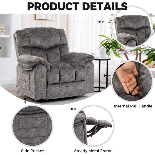 Velvet Manual Recliner Chair With Massage Heating - Omega Lifestyles