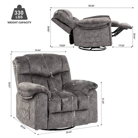 Velvet Manual Recliner Chair With Massage Heating - Restanew - Omega Lifestyles
