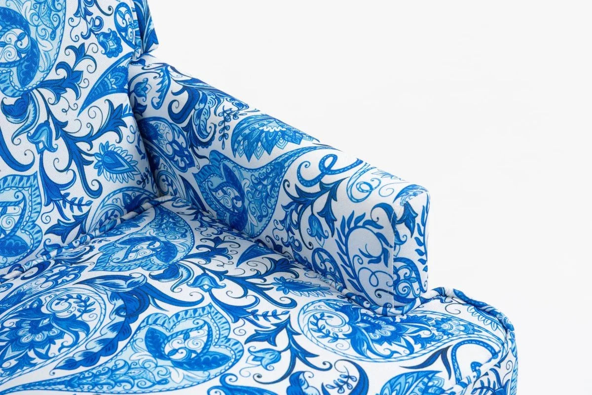 Vintage Blue White Striped Upholstered Cotton Linen Accent Chair - Omega Lifestyles