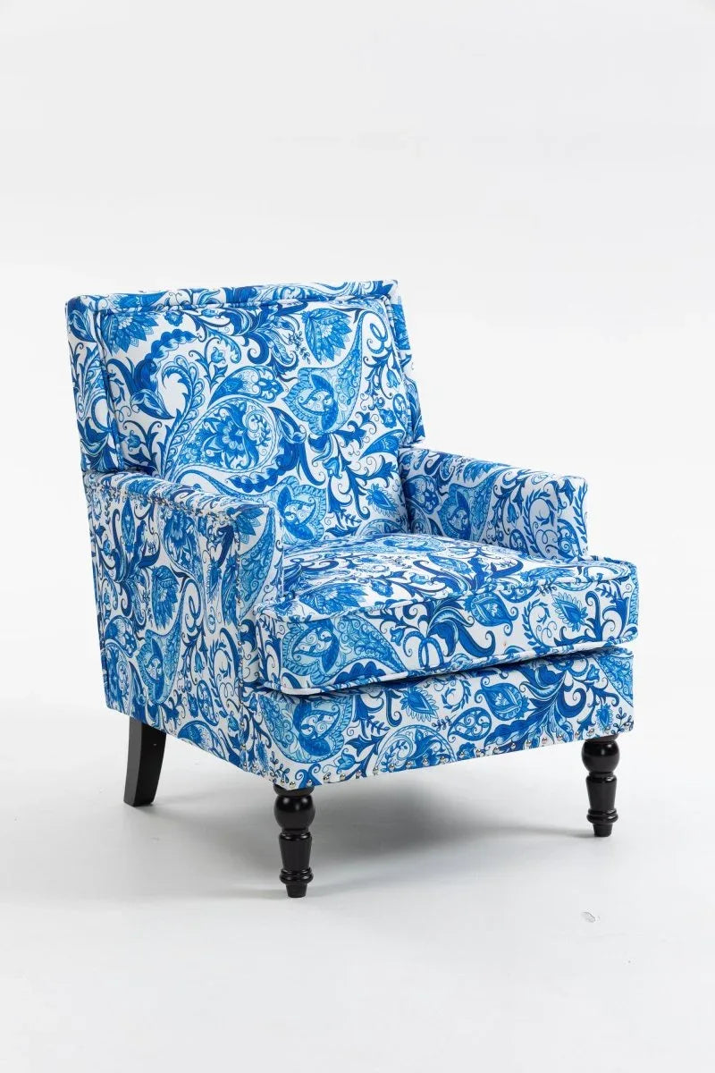 Vintage Blue White Striped Upholstered Cotton Linen Accent Chair - Omega Lifestyles