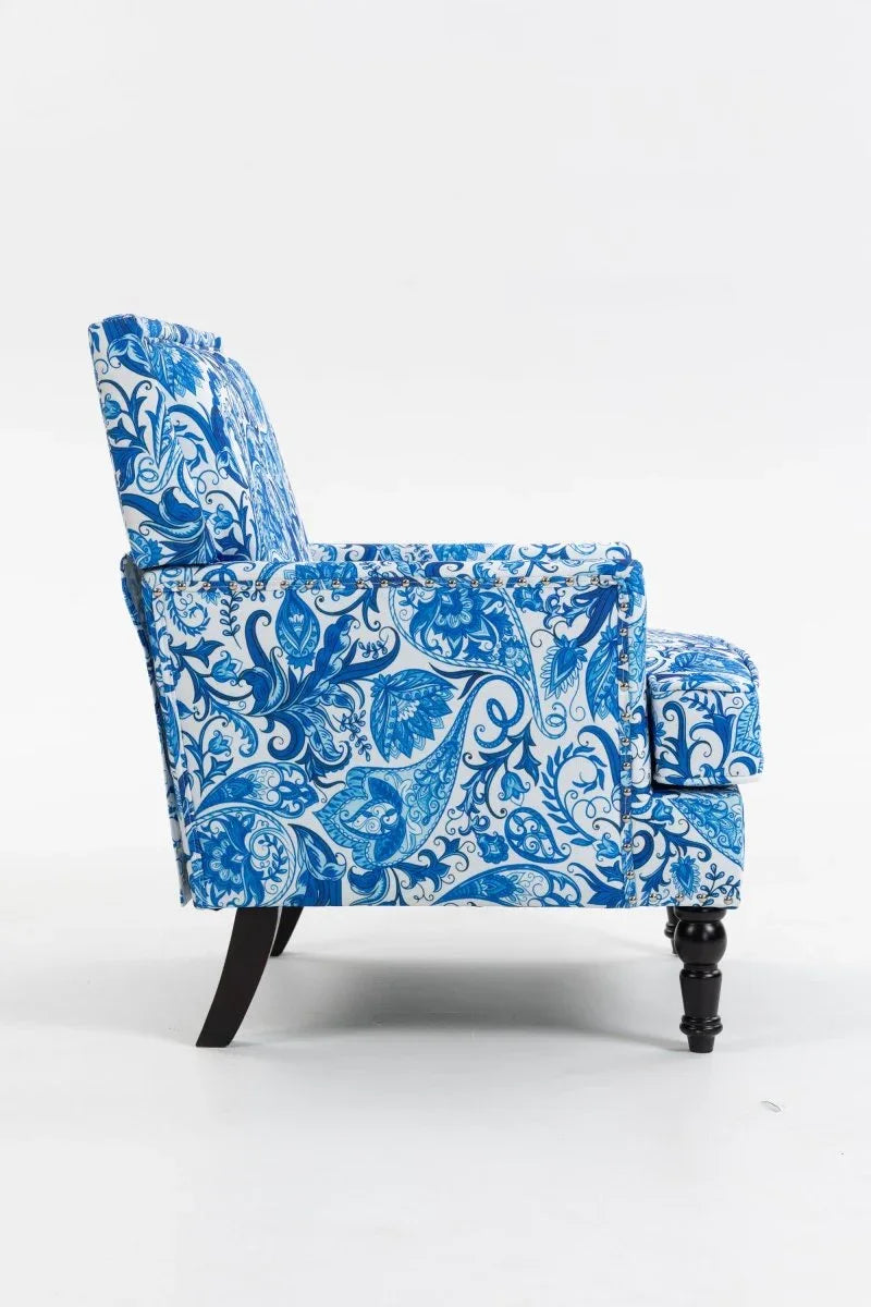 Vintage Blue White Striped Upholstered Cotton Linen Accent Chair - Omega Lifestyles