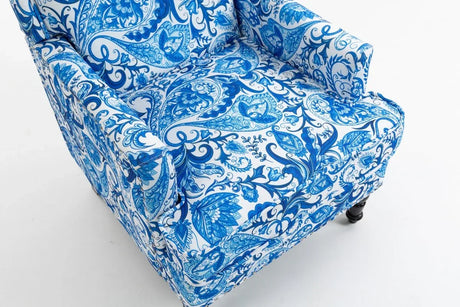 Vintage Blue White Striped Upholstered Cotton Linen Accent Chair - Omega Lifestyles