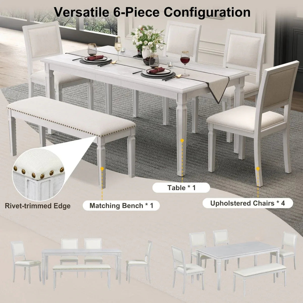 Vintage Extendable Rustic Farmhouse Dining Table Set - Omega Lifestyles
