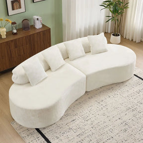 White Plush Curved Velvet 4-Seat Sofa - Omega Lifestyles