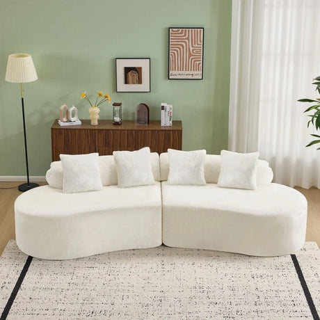 White Plush Curved Velvet 4-Seat Sofa - Omega Lifestyles