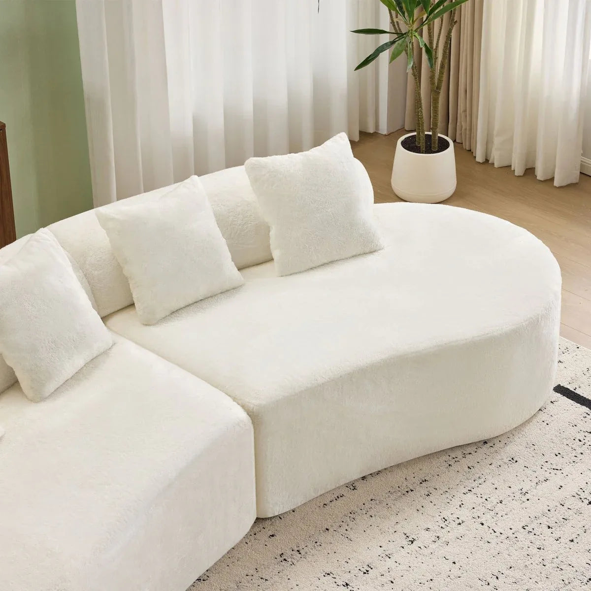White Plush Curved Velvet 4-Seat Sofa - Omega Lifestyles
