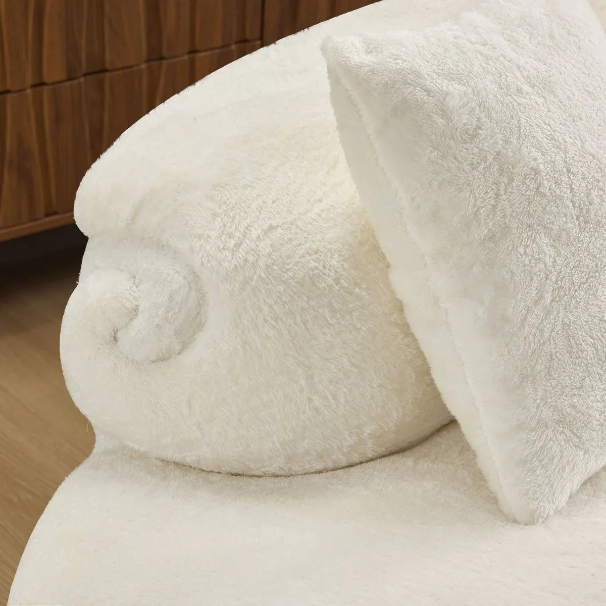 White Plush Curved Velvet 4-Seat Sofa - Omega Lifestyles