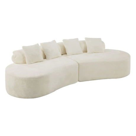 White Plush Curved Velvet 4-Seat Sofa - Omega Lifestyles