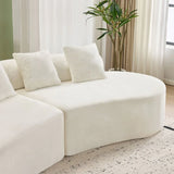 White Plush Curved Velvet 4-Seat Sofa - Omega Lifestyles