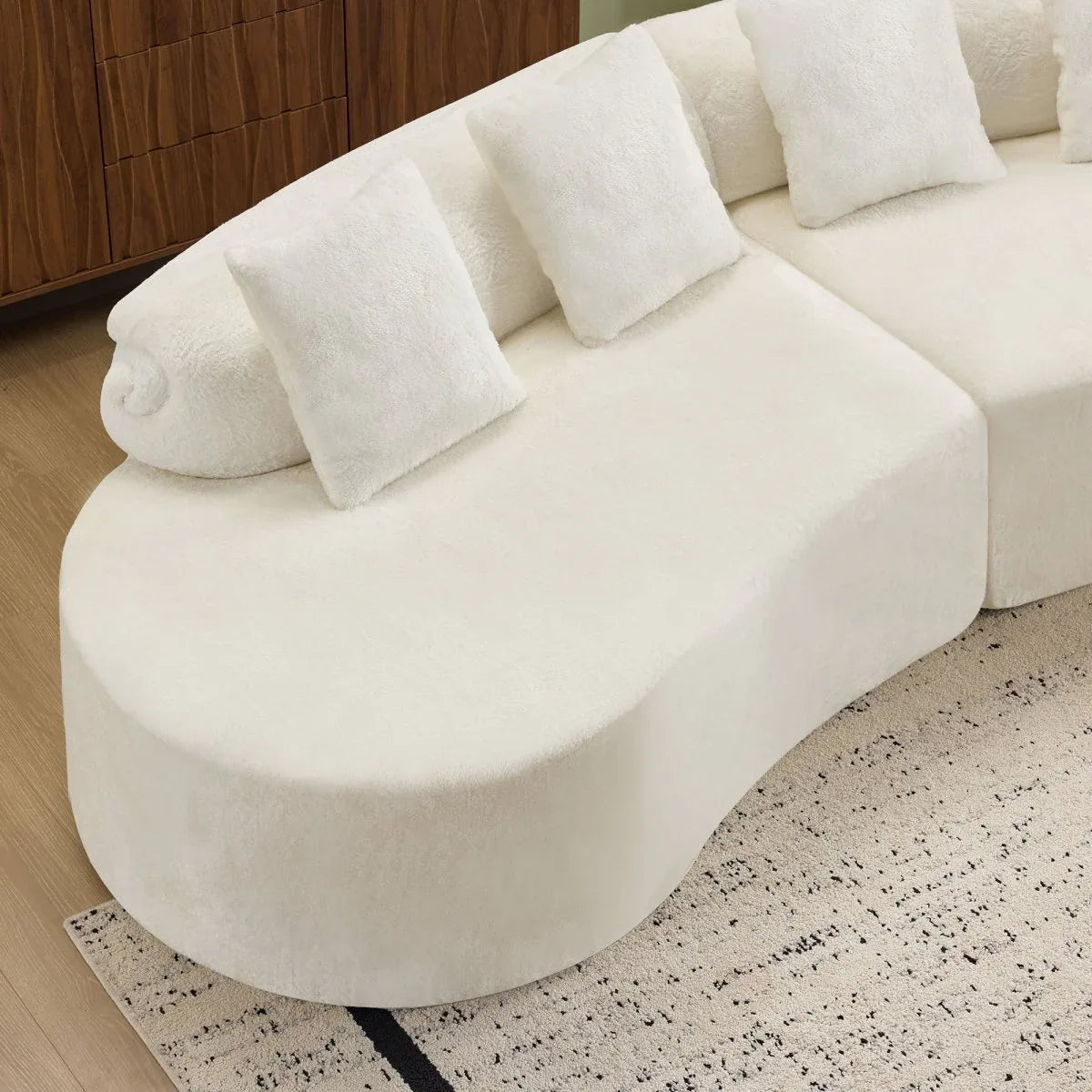 White Plush Curved Velvet 4-Seat Sofa - Omega Lifestyles