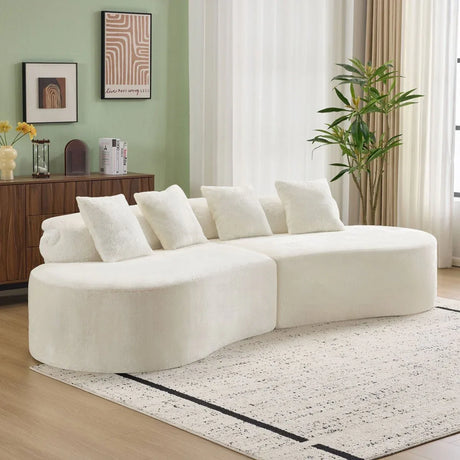 White Plush Curved Velvet 4-Seat Sofa - Omega Lifestyles