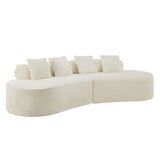 White Plush Curved Velvet 4-Seat Sofa - Omega Lifestyles