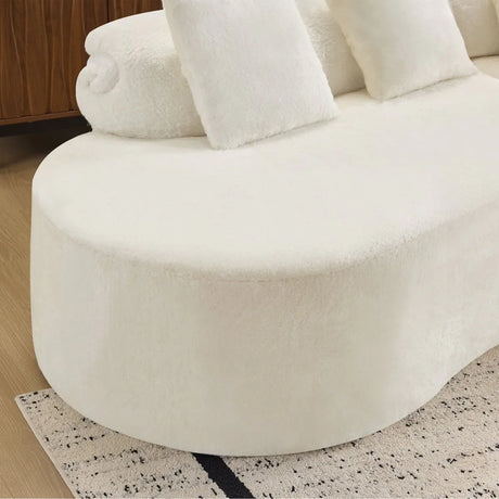 White Plush Curved Velvet 4-Seat Sofa - Omega Lifestyles