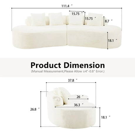 White Plush Curved Velvet 4-Seat Sofa - Omega Lifestyles