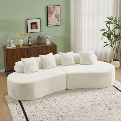 White Plush Curved Velvet 4-Seat Sofa - Omega Lifestyles