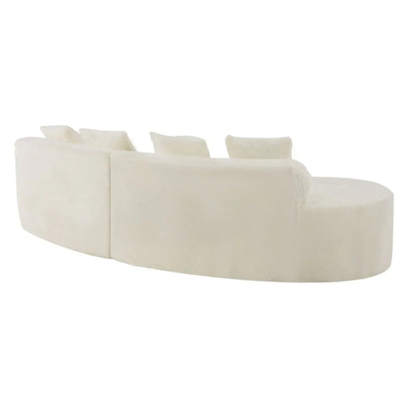 White Plush Curved Velvet 4-Seat Sofa - Omega Lifestyles