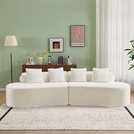 White Plush Curved Velvet 4-Seat Sofa - Omega Lifestyles