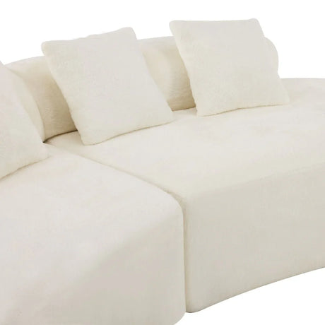 White Plush Curved Velvet 4-Seat Sofa - Omega Lifestyles