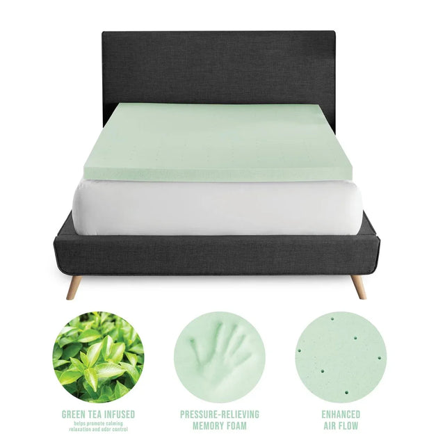 3-Inch Soft Green Tea Infused Memory Foam California King Mattress Topper - Omega Lifestyles