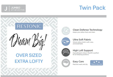 Set Of 2 Plush Extra Lofty Microfiber Bed Pillows - Omega Lifestyles