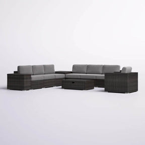 11-Piece Outdoor Espresso Wicker Sectional Seating Set With Cushions - Omega Lifestyles