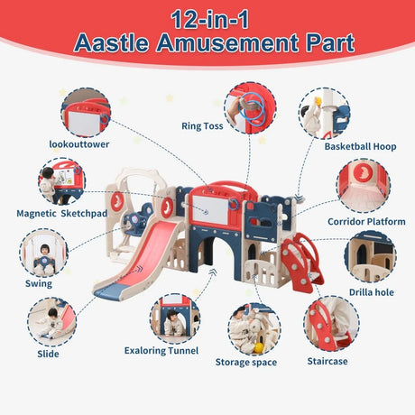 12-in-1 Toddler Indoor Outdoor Playset With Swing Slide - Omega Lifestyles