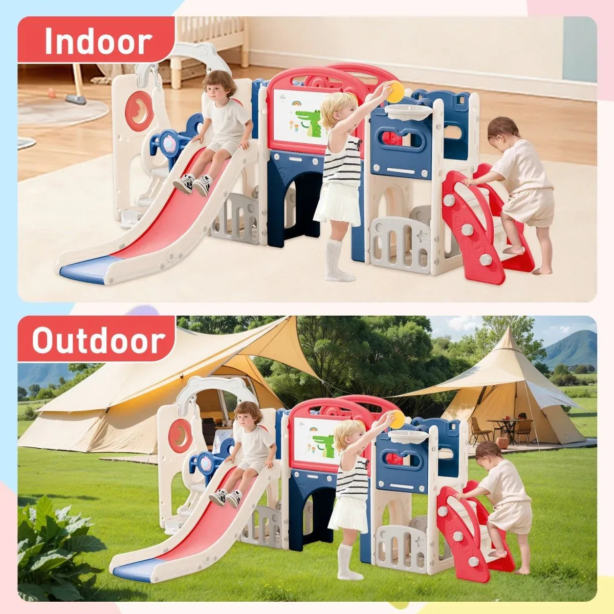 12-in-1 Toddler Indoor Outdoor Playset With Swing Slide - Omega Lifestyles