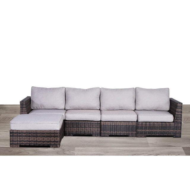 122 - Inch Handwoven HDPE Wicker Patio Sectional With Ottoman and Cushions - Serenova - Omega Lifestyles