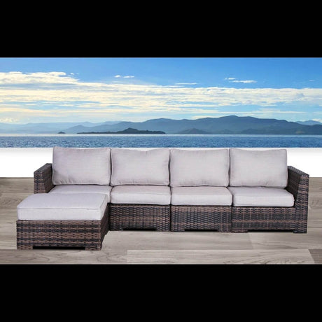122 - Inch Handwoven HDPE Wicker Patio Sectional With Ottoman and Cushions - Serenova - Omega Lifestyles