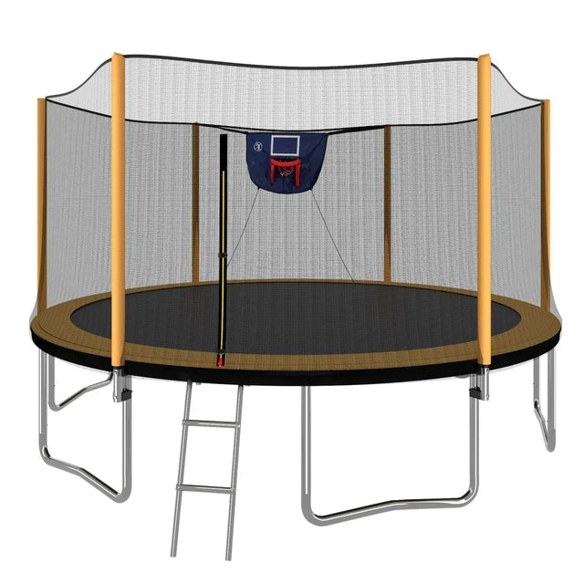14FT Steel Outdoor Trampoline With Basketball Hoop Ladder - Omega Lifestyles