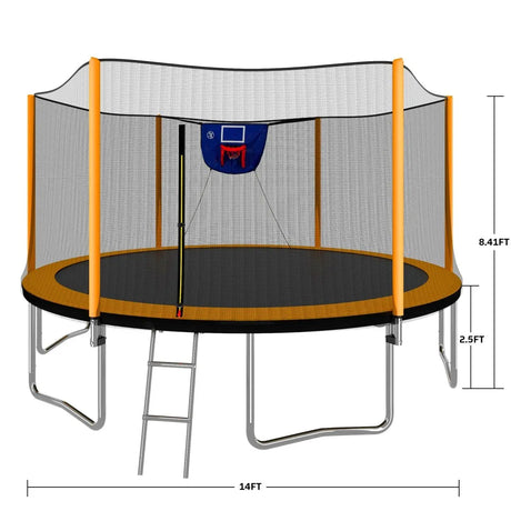 14FT Steel Outdoor Trampoline With Basketball Hoop Ladder - Omega Lifestyles
