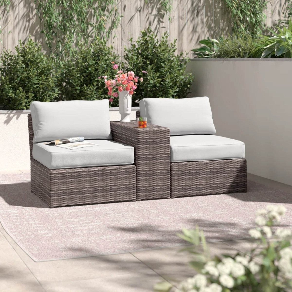 2 - Person Fully Assembled Rust - Resistant Wicker Seating Set - Serenova - Omega Lifestyles