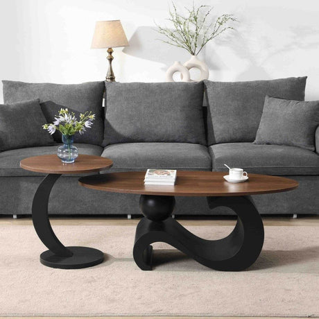 2-Piece Black Nesting MDF Metal Coffee Table Set - Sleep Galleria
