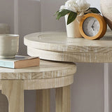 2-Piece Mid Century Rustic Oak Round Side Table Set - Omega Lifestyles