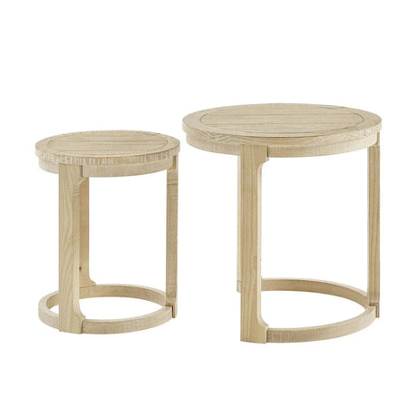 2-Piece Mid Century Rustic Oak Round Side Table Set - Omega Lifestyles