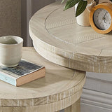 2-Piece Mid Century Rustic Oak Round Side Table Set - Omega Lifestyles