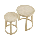 2-Piece Mid Century Rustic Oak Round Side Table Set - Omega Lifestyles