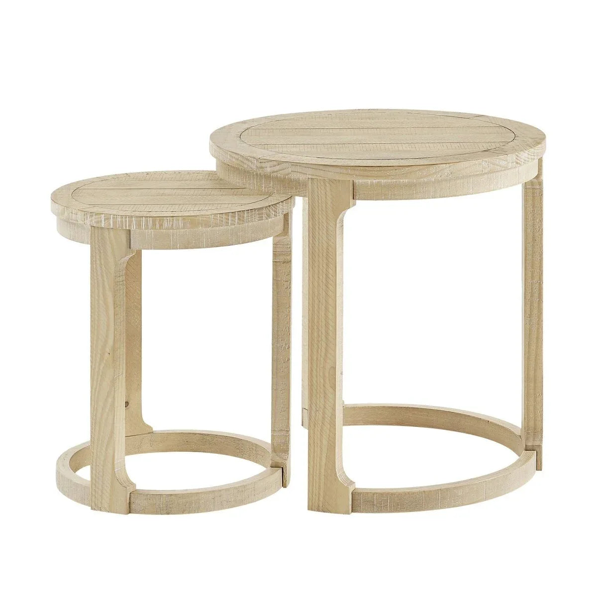 2-Piece Mid Century Rustic Oak Round Side Table Set - Omega Lifestyles