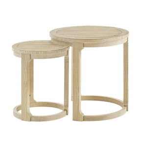 2-Piece Mid Century Rustic Oak Round Side Table Set - Omega Lifestyles