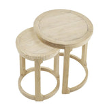 2-Piece Mid Century Rustic Oak Round Side Table Set - Omega Lifestyles